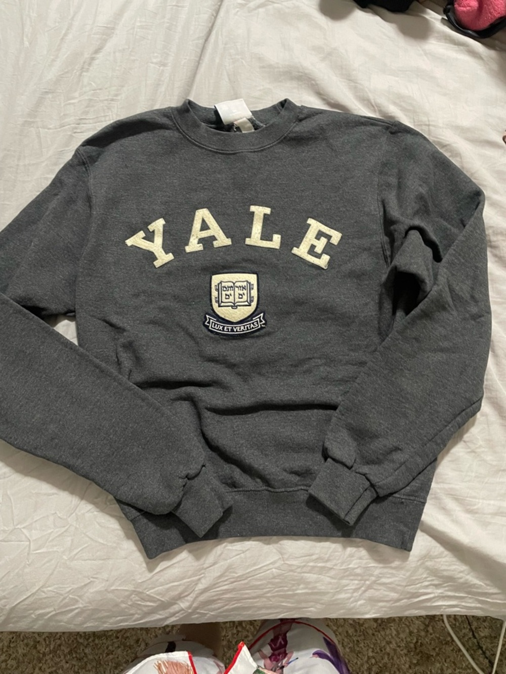 Yale Crewneck Sweater - Charcoal with Cream Lettering